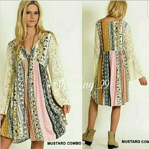 🆕BOHO CROCHET BELL SLEEVE PRINTED DRESS